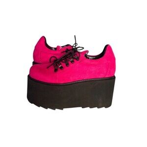 LA MODA Hot Pink Platform Shoes Touch The Sky Sneakers Vegan Suede Size 10 US 8